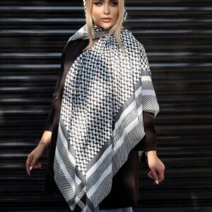 روسری نخی زنانه مدل عربی سفید مشکی کد ۱۱۲۱ تکنو کالا